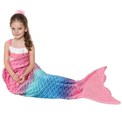 Imagen de manta de sirena Cataluña, acogedora cola sirena, mantas sofá, saco dormir para todas las estaciones, forro polar el hogar al aire libre, regalos ideales, 155 x 48 cm