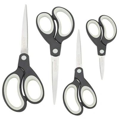 Imagen de Rapesco 1574 Tijeras con Mango Suave, Negro/Gris Claro, Paquete 4