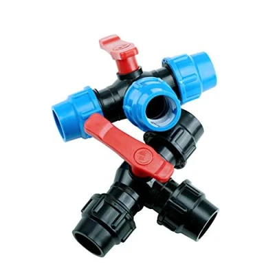 Imagen de TF Boquilla de manguera agua 3 vías, polietileno, conector rápido con válvula 20 mm/25 mm/32 mm/40 mm/50 mm núcleo acero