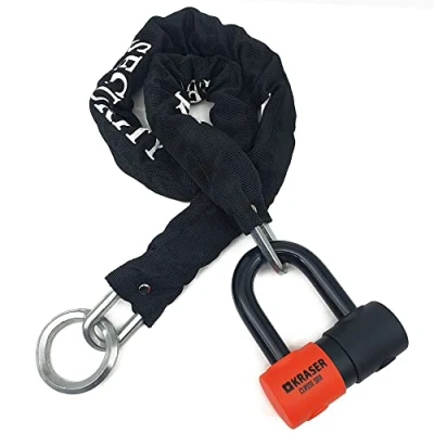 Imagen de KRASER KR50+120L Cadena Moto Antirrobo, Candado Disco Motocicleta Scooter Bicicleta Eléctrica, Homologado Sra, Bloqueo Mini U Sólida Ø18, Kit Seguridad Parking Garaje, Multifunción Lazo, 120 cm Ø10