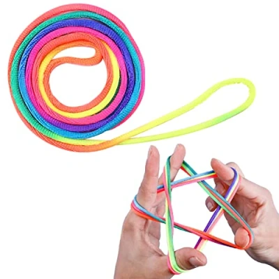 Imagen de LABUYI 1 Pcs Juego De Dedos Cuerda,Cuerda para Niños,Juego Cuerda Dedo,Cuerda Dedo Niños,Juguetes Habilidad Dedos,Cordón Arcoíris,Regalo,Longitud 160cm