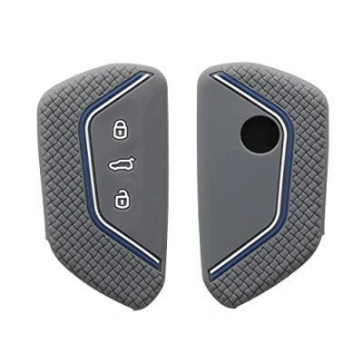 Imagen de kwmobile Carcasa Compatible con Llavero de VW Golf 8 Llave Coche 3 Botones Funda para Mando Silicona Gris/Azul/Blanco