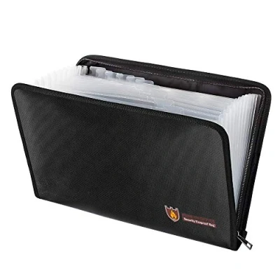 Imagen de QNIGLO Bolsa Ignífuga para documentos y Impermeable, con Cierre de Cremallera, proteger objetos valor, pasaportes, A4 efectivo, factura,iPad,teléfono móvil