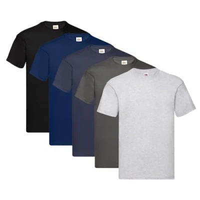 Imagen de Fruit of the Loom Original Camiseta de hombre cuello redondo (pack 5) Negro/Azul Marino/Gris jaspeado/Grafito Claro/Azul Marino L