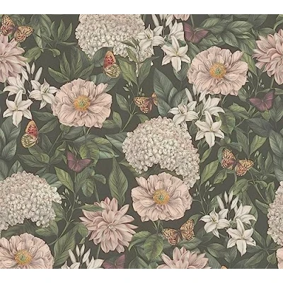 Imagen de Livingwalls Papel pintado floral negro verde oscuro salón dormitorio 394261 no tejido jungla 10,05 m x 0,53 para 5,33 m² Fabricado en Alemania