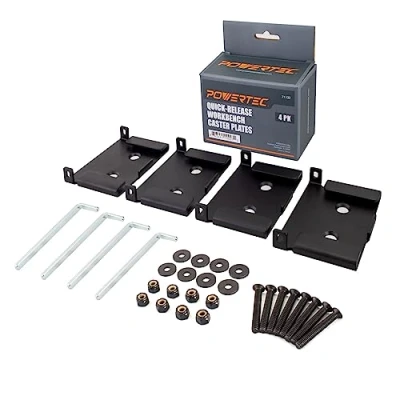 Imagen de POWERTEC 71132 Juego de 4 placas giratorias para banco trabajo, color negro