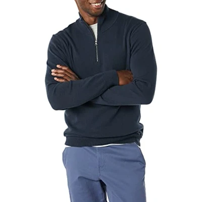 Imagen de Amazon Essentials Jersey 100% de Algodón con Cremallera un Cuarto Hombre, Azul Marino, XS