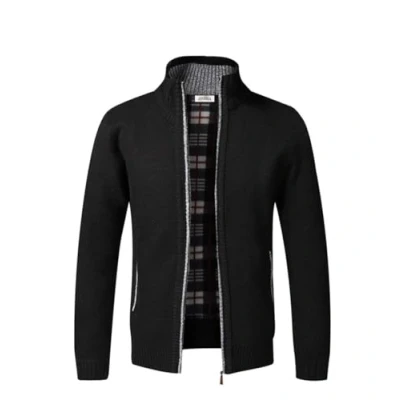 Imagen de Cárdigan de Punto para Hombre, suéter Grueso con Cremallera Completa y Cuello Alto, cálido Forro Polar Invierno(Black XXL)