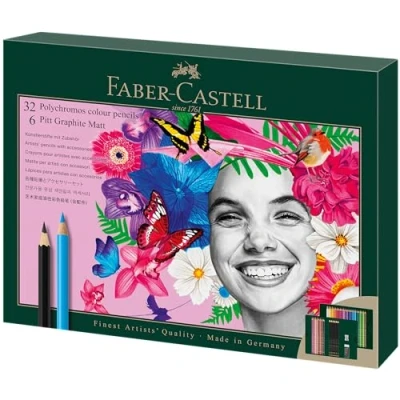 Imagen de Faber Castell 210053 Set de 32 Lapices Polychromos + 6 Pitt Graphite Matt Incluye Sacapunta Goma Borrar