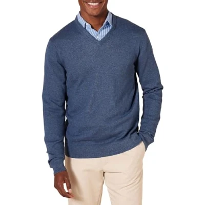 Imagen de Amazon Essentials Jersey de Cuello Pico (Disponible en Tallas Grandes) Hombre, Azul Mezcla, XXL