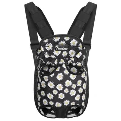Imagen de Pawaboo Mochila del Perro Adjustable Bolsa Delantera Pet Front Cat Dog Carrier Backpack/Piernas Afuera &amp; Fácil de Ajustar para Viajar/Senderismo/Camping, Talla S, Negro Daisy