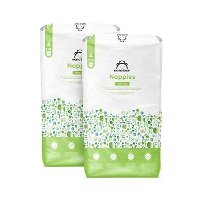 Imagen de Marca Amazon Mama Bear Pañales ultra secos, Talla 4 (8 14 kg), Con canales, Bianco, 168 Unidad (2 Paquetes de 84) Nueva versión