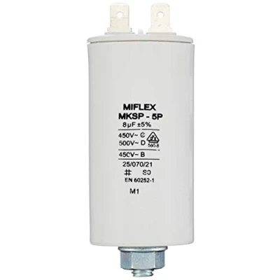 Imagen de Condensador de Arranque Miflex para Motor 8µF 450 V, 35 x 65 mm, Conector M8, 8uF