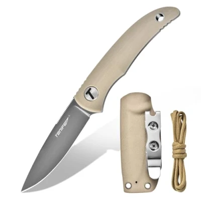 Imagen de TONIFE Nova Cuchillo de Hoja Fija con Funda Kydex ajustable y Cordón Paracaídas,Cuchillo Cuello Espiga Completa 6,8cm para Caza, Pesca, Camping Supervivencia