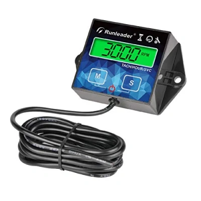 Imagen de Runleader Digital Tacómetro/Contador de horas, pantalla con retroiluminación verde para montar, cortacésped, soplador hojas, compresor, motos nieve, acuáticas(011G)