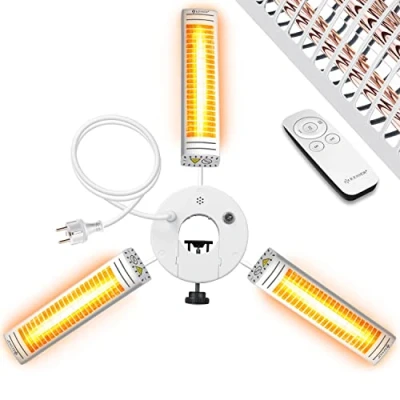 Imagen de KESSER® calentador radiante infrarrojo 3000W para terraza, gastro y parasol, de cuarzo, exteriores, con control remoto, plata