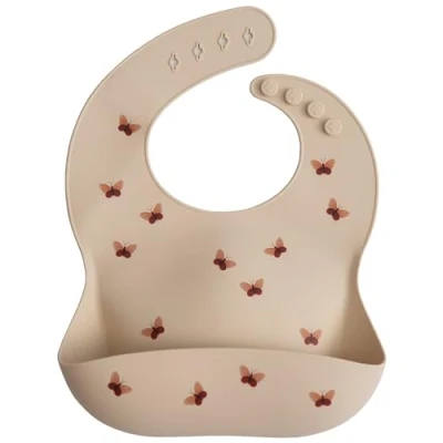 Imagen de mushie Babero de silicona para bebé, baberos impermeables ajuste ajustable (mariposas)