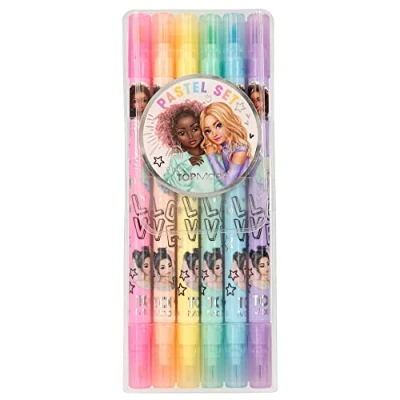 Imagen de Depesche 12188 TOPModel Juego de lápices para niños, con 6 rotuladores en colores pastel, doble fibra estuche pincel y punta fineliner