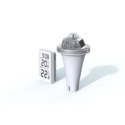 Imagen de WS9079 Termómetro digital inalámbrico para piscina con estación, mide la temperatura del agua y transmite los datos a estación través de radio, además interior