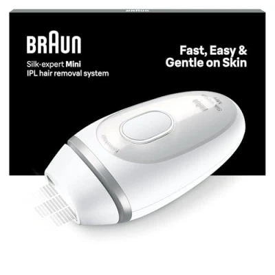 Imagen de Braun Luz Pulsada Silk Expert Mini Depiladora IPL, Reducción Del Vello En Casa, Tamaño Compacto, Alternativa a Depilación Láser, Fácil, Segura Y Eficiente, Blanca/Plateada, PL1100