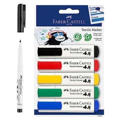 Imagen de FABER CASTELL 205066 Juego de rotuladores para tejidos claros, en 5 colores estándar y rotulador negro
