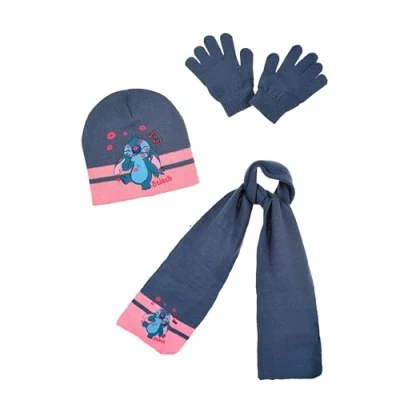 Imagen de Disney Stitch Gorro Bufanda y Guantes para Niña, Conjunto de Invierno Niñas, Gorra Angel, Accesorios Infantil Azul