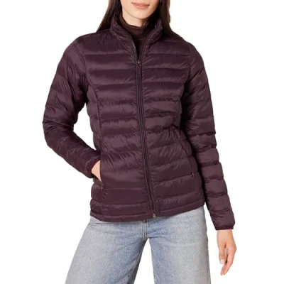 Imagen de Amazon Essentials Chaqueta Acolchada Ligera de Manga Larga, Plegable, Resistente al Agua (Disponible en Tallas Grandes) Mujer, Burdeos, XS