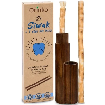 Imagen de ORINKO 2 palos de Siwak + 1 funda madera Miswak cepillo dientes natural, ecológico y vegano cuidado la boca tradicional blanqueamiento dental