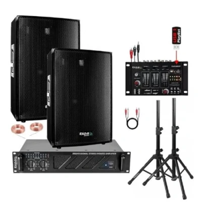 Imagen de Sonorización IBIZA Sound DJ con 2 altavoces 1200 W total, amplificador SONO 960W, mesa de mezclas DJM USB Bluetooth Cables incluidos PA MIX BAR CLUB DISCO Salle des FETES