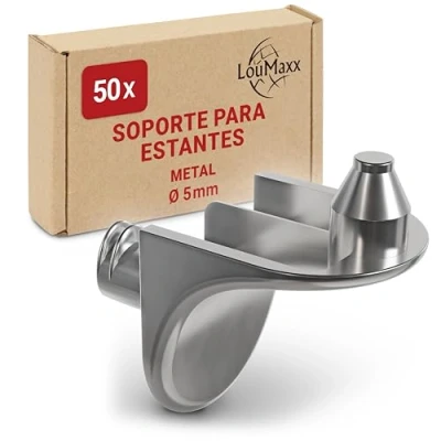 Imagen de LouMaxx soporte angular con doble pivote, juego de 50 unidades, seguridad para estantes 5 mm, zamak niquelado
