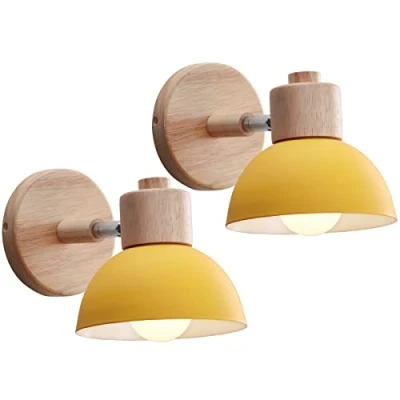 Imagen de iDEGU 2 Piezas Apliques de Pared Moderno Lámparas para Dormitorio Simple E27 Iluminación Interior Luz en Madera Hierro Ajustable Foco Pasillo Salón Cafetería (Amarillo)