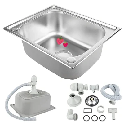 Imagen de Fregadero reversible, 1 Cubeta, Escurridor, Acero Inoxidable, Acabado Pulido de escurridor con colador residuos (50 * 40 20 cm (plata))