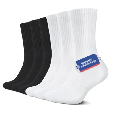 Imagen de YouShow 6 Pares Calcetines Deporte Unisex Algodón Suela Totalmente Acolchada Hombre Transpirable Mujer Running Invierno Negro Blanco 43 46