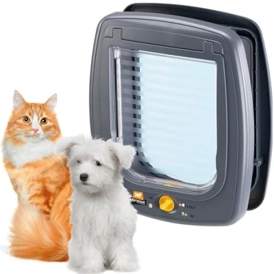 Imagen de Ferplast Gatera, Puerta para Gatos Grandes y Perros Pequeños, Entrada Salida controlables 4 vías, Protección contra Corrientes de Aire, Swing 9 Mascotas Gris