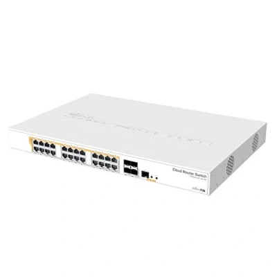 Imagen de MikroTik 328 24P 4S+RM Cloud Router Switch, CRS328 (Cloud Switch 800 MHz CPU, 512MB RAM, 24xGigabit LAN (All PoE out), 4xSFP+ Cages, RouterOS L)