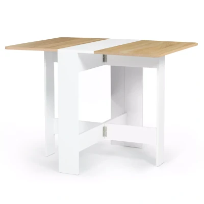 Imagen de IDMarket Mesa consola plegable EDI para 2 4 personas, madera, color blanco, bandeja de haya, 103 x 76 cm