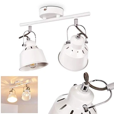 Imagen de hofstein lámpara de techo Safari, metal en blanco, 2 luces, con focos ajustables y efecto luz, x casquillo E14, spot diseño retro/vintage, sin bombilla(s)