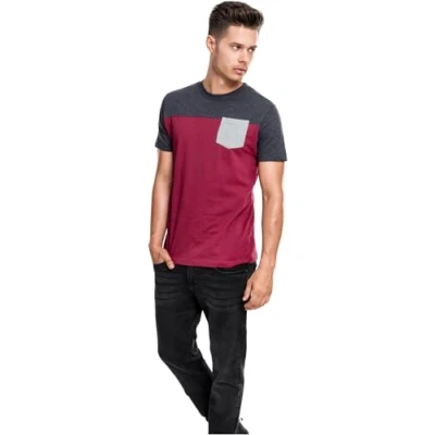 Imagen de Urban Classics 3TONE Pocket TEE Camiseta estampada, Hombre, Talla: Medium, Red/grey