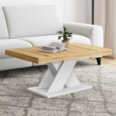 Imagen de IDMarket Alicia Mesa de centro con base madera y pie x blanco