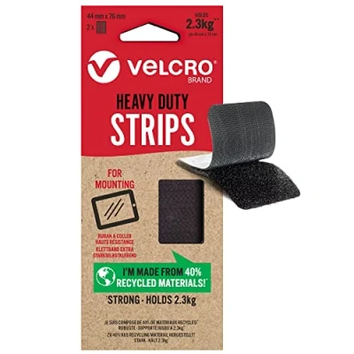 Imagen de VELCRO Brand Tiras ecológicas para trabajo pesado adhesivas autoadhesivas extra fuertes decoración de habitaciones y hogar, oficina, uso en garaje Negro 44 mm x 76 Juego 2