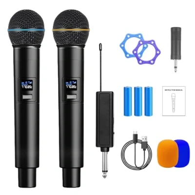 Imagen de Micrófono Inalámbrico,Microfonos Inalambricos Con Receptor Recargable,Microfono Karaoke,Karaoke Dual Microfono Para Karaoke,Fiestas,Reuniones,Iglesia,Boda