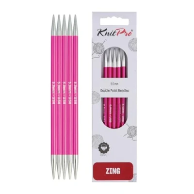 Imagen de KnitPro Zing: Agujas de Tejer Doble Punto: 15 cm x 5 mm, Aluminio, Rosa, mm