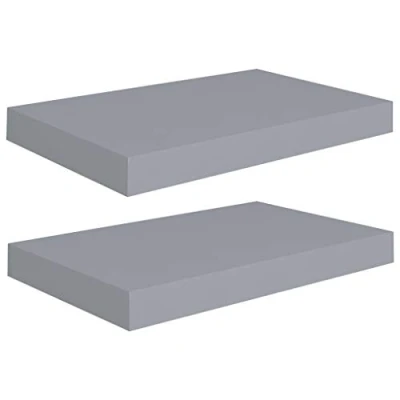Imagen de vidaXL 2X Estantes Flotantes de Pared Repisa Colgante Estantería Tablero CD Libros Decoración Coleccionables Fotos Premios Gris MDF 40x23x3,8 cm