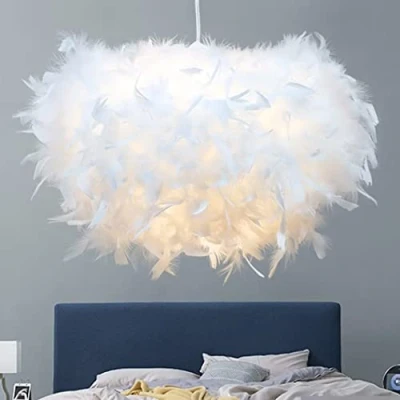 Imagen de 50 cm / 19.8 &quot;Hemisferio Pluma blanca Lámpara colgante de techo plumas para sala estar, dormitorio, comedor