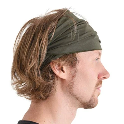 Imagen de CHARM Hombre Elástico Bandana Cinta Para El Pelo Venda Japonés Largo Cabello Rastas Cabeza Envolver Caqui