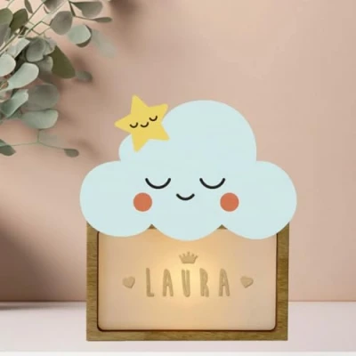 Imagen de WONDEE Vintiun Regalos Personalizados Originales para Bebés, Lámpara Personalizada Bebé Quitamiedos de Nube Bebés Recién Nacidos Niña y Niño (Incluye cable USB C)