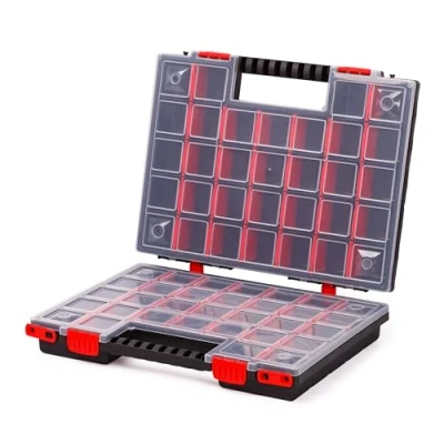 Imagen de Mivos caja de surtido doble cara, 399 x 303 100 mm, clasificación 2 lados con 64 compartimentos ajustables, tornillos, accesorios, herramientas estable