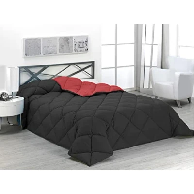 Imagen de SABANALIA Edredon Cama 90. 105 Relleno Nordico Bicolor Fibra Hueca Siliconada de 400 grs/m² Otoño e Invierno Medida 180 x 270 cm Hipoalergenico Reversible Color Rojo y Negro