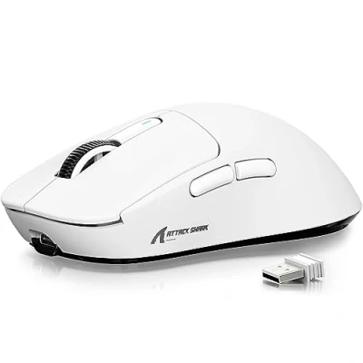 Imagen de ATTACK SHARK X3 Ratón ultraligero de 49 g, sensor juegos PixArt PAW3395, BT/2.4G, inalámbrico/con cable, 26000 DPI, batería 200 horas, ratones oficina para Win11/Xbox/PS/Mac (blanco)