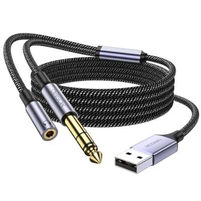 Imagen de MOSWAG USB a 1/4 pulgadas Cable de audio guitarra bajo instrumento profesional grabación para instrumentos musicales, canto, etc.